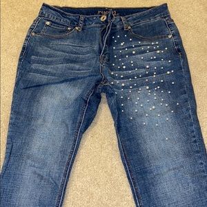 High rise pearl ankle jeans